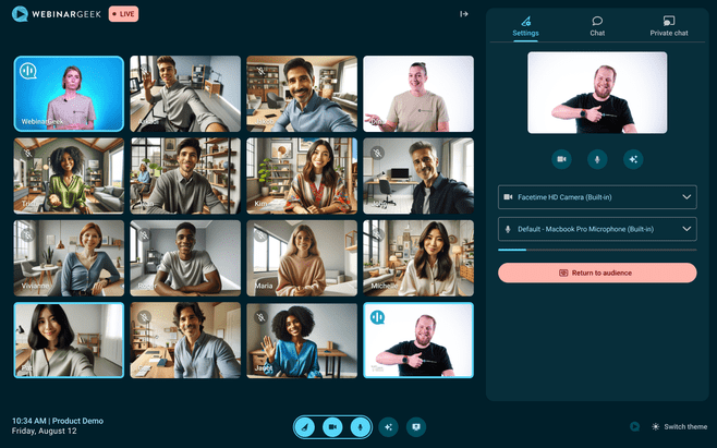 Mit WebinarGeek lassen sich Veranstaltungen und Webinare mit bis zu 5.000 Teilnehmer:innen durchführen