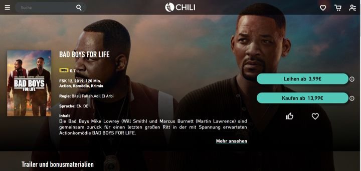 In der Detailansicht eines Films sehen Sie immer, auf welchen Sprachen er zur Verfügung steht