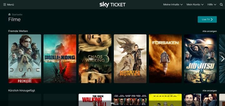 Oft kommen aktuelle Kinoblockbuster kurz nach dem Kino ins Streaming, hier beispielsweise Dune (Stand Mai 2022)