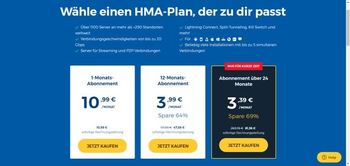HideMyAss bekommen Sie für zwischen 3,39 Euro und 10,99 Euro pro Monat