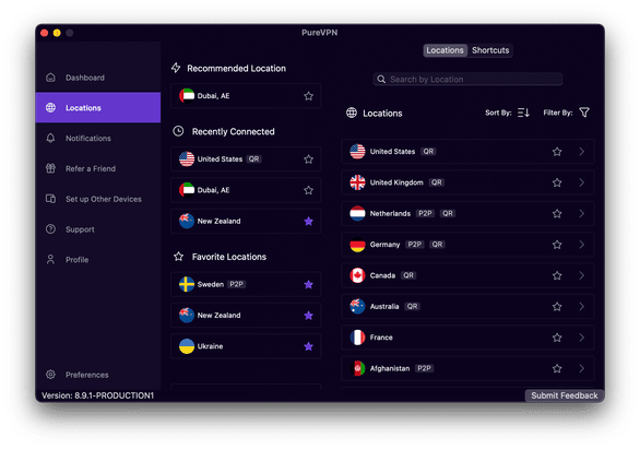 Aus der Liste der verfügbaren Standorte wählen Sie einfach die Location aus, die Sie brauchen