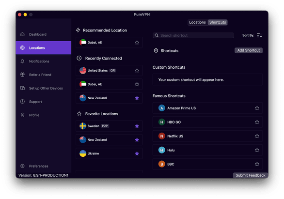 Bei der Serverauswahl können Sie auch nützliche Abkürzungen nehmen