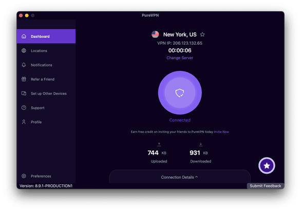 Bewerten Sie Ihre Verbindung, um sich in Zukunft von PureVPN beraten lassen zu können