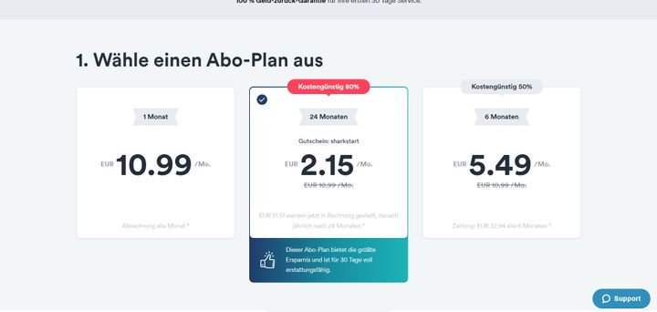 Surfshark können Sie in Abos für 1 Monat, 6 Monate oder 24 Monate buchen