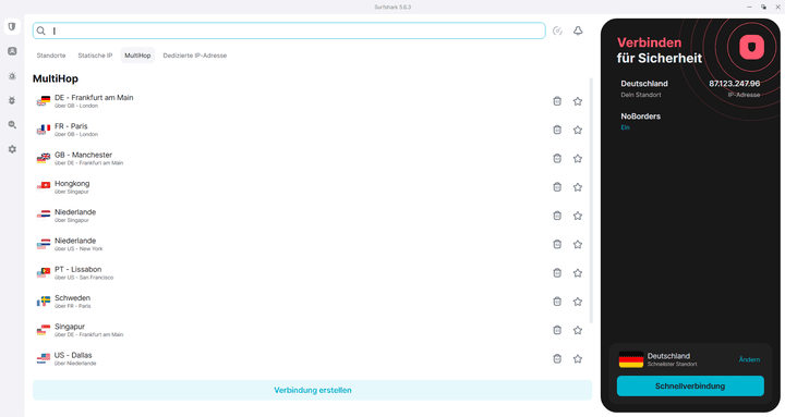 Mit dem Multihop-Feature von Surfshark leiten Sie Ihre Verbindung nicht nur über einen, sondern über zwei VPN-Server