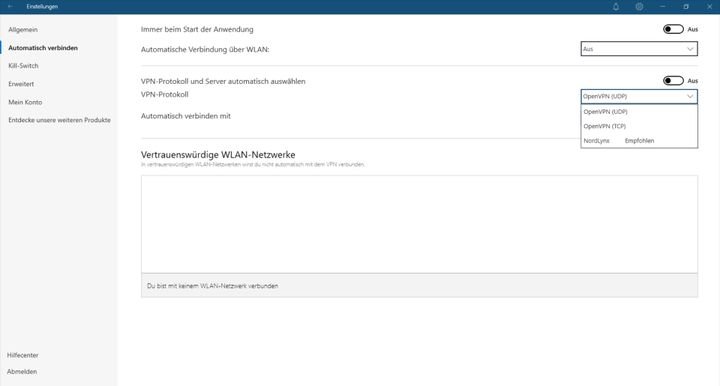 Bei vielen VPNs haben Sie die Wahl des passenden Protokolls selbst in der Hand, wie etwa bei NordVPN