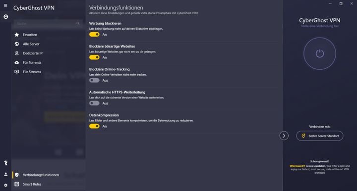 CyberGhost verfügt über viele verschiedene Sicherheits- und Komfortfunktionen
