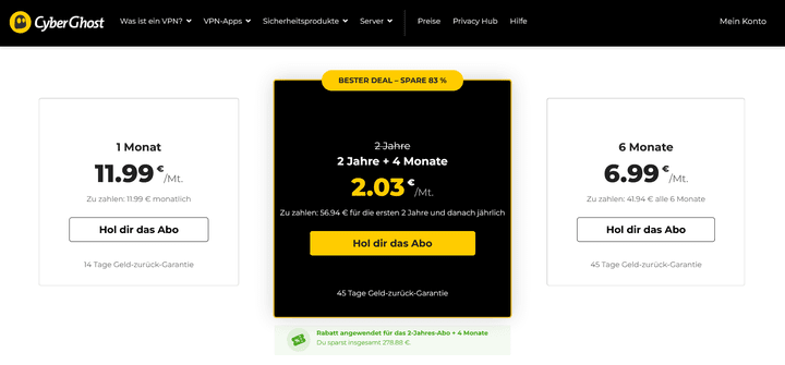 Für die meisten Firefox-VPNs bezahlen Sie zwischen 2 und 12 Euro pro Monat, je nach Laufzeit