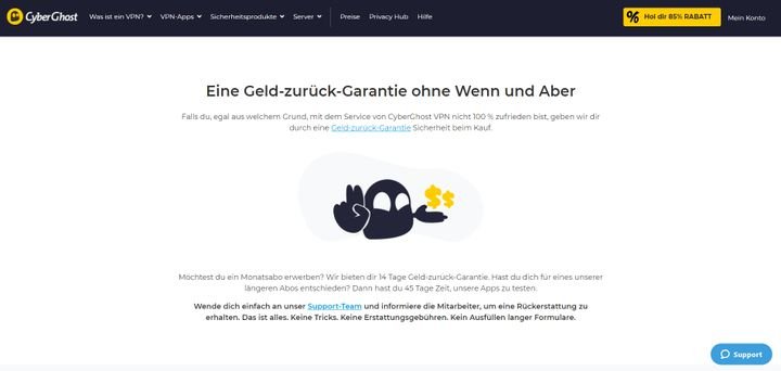 Viele VPN-Anbieter bieten eine Geld-Zurück-Garantie zwischen 30 und 40 Tagen