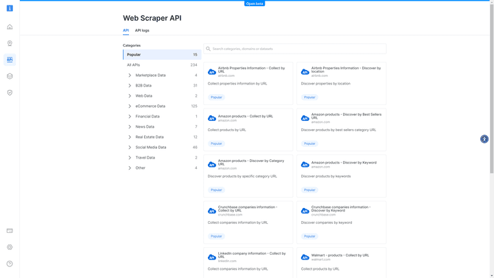 Bright Data bietet dir unterschiedliche Vorlagen, um deinen Scrape zu vereinfachen