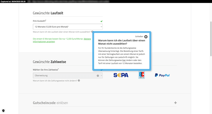 Alfahosting bietet flexible monatliche Tarife, aber nur bei Zahlung per Lastschrift.