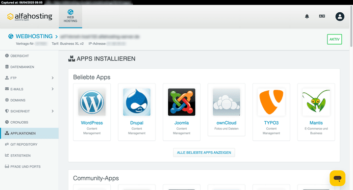 Alfahosting bietet die wichtigsten Anwendungen im Webhosting als 1-Click-Installation an. Beliebte Shopsysteme fehlen im Installer allerdings noch.
