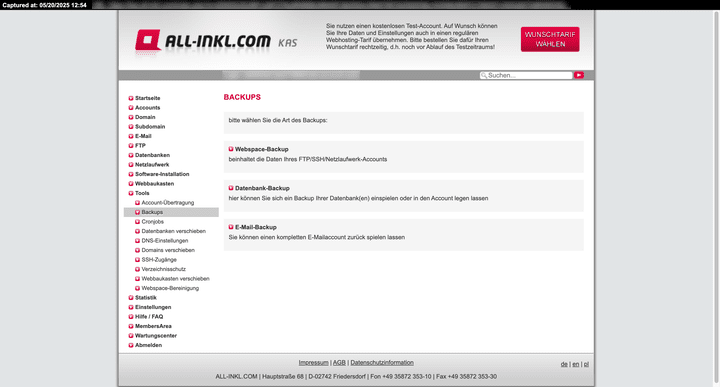 Backups werden von ALL-INKL zwar durchgeführt, müssen aber umständlich beim Support angefragt werden, wenn du einen früheren Stand wiederherstellen willst.