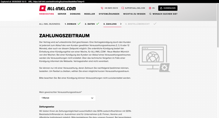 Auf Wunsch ist auch eine monatliche Zahlung bei ALL-INKL möglich; hier lässt dir der Anbieter sehr viel Flexibilität und Freiheiten.