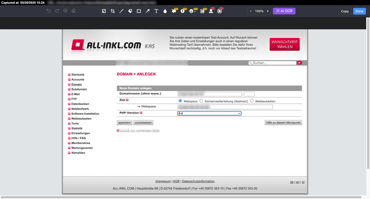 Hier ein Blick auf den Einrichtungsprozess; die Auswahl bzw. die Verknüpfung einer Domain für dein Projekt.