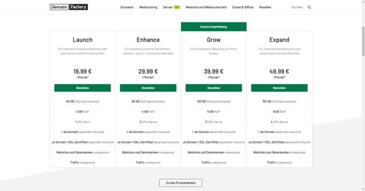 Die Business-Tarife von DomainFactory beinhalten bis zu 8 GB RAM