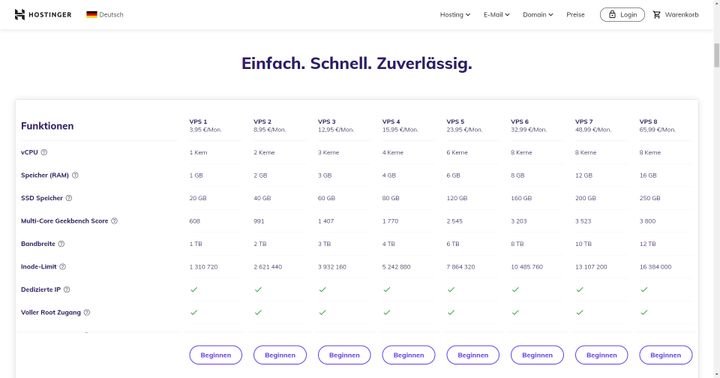 Anbieter wie IONOS, STRATO oder Hostinger bieten Ihnen VPS-Hosting an