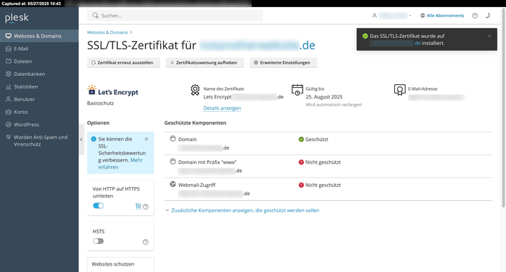 Ein kostenloses SSL-Zertifikat für eine sichere Verbindung für deine Website-Besucher:innen ist in allen Cloud86-Tarifen für dich integriert.