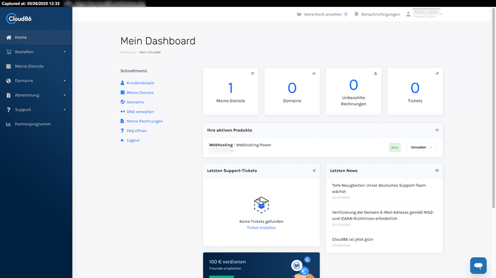 Die Oberfläche von Cloud86 wirkt modern und einsteigerfreundlich – eine Erfahrung, die sich (im Großen und Ganzen) in meinem Test bestätigt hat.