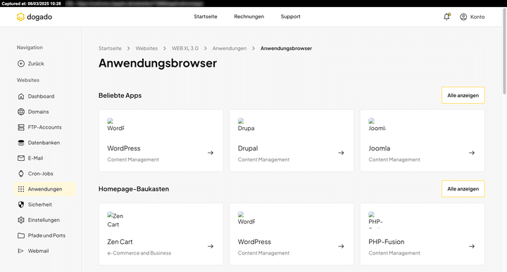 Hier bekommst du einen kleinen Einblick in die verfügbaren One-Click-Installationen bei dogado.