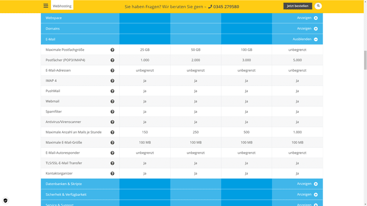 E-Mail-Postfächer oder eine One-Click-Installation für deine Webseite; das Angebot an Zusatzfeatures ist groß