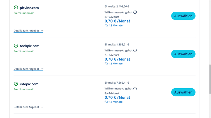 Premium-Domains werden zu deutlich höheren Preisen verkauft als Standard-Domains