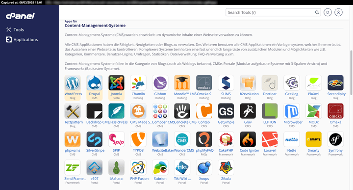 Ein kleiner Einblick in die verfügbaren 1-Click-Installationen bei DomainFactory.