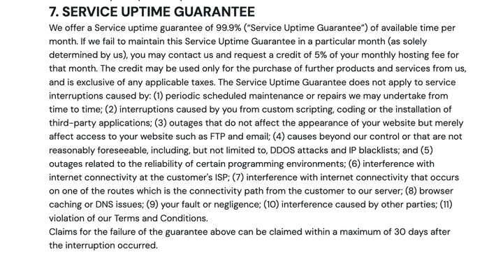 Die Uptime-Garantie von Hostinger im Detail.