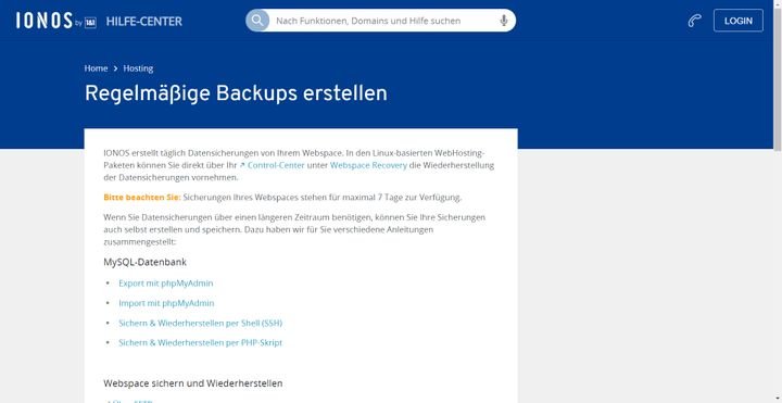 Um permanente Backups, die länger als 7 Tage verfügbar sind, müssen Sie sich selbst bemühen