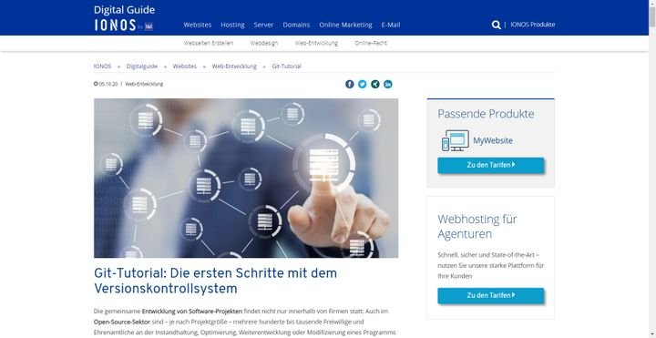 IONOS Webhosting unterstützt die Versionierung via Git