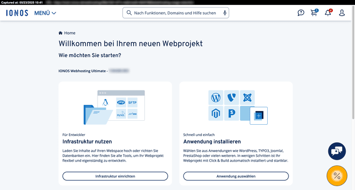 Die Oberfläche von IONOS ist modern gestaltet und macht auch optisch etwas her. Zu Beginn geht es erst einmal darum, ein neues Webprojekt anzulegen.