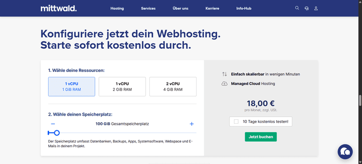 Mit dem Preiskonfigurator von mittwald stellst du dir deinen individuellen Hosting-Tarif einfach selbst zusammen.