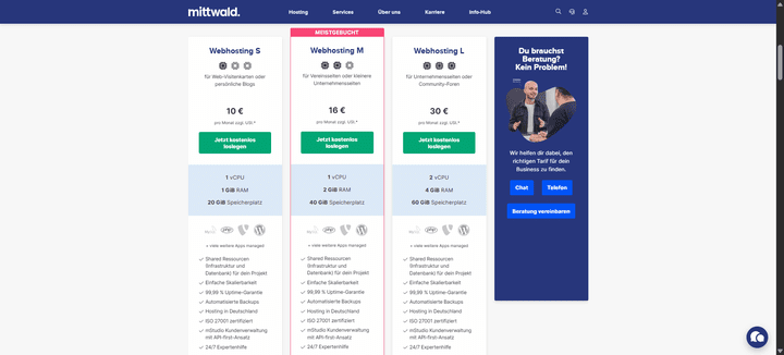 Ein Blick auf die drei verfügbaren Beispielkonfigurationen von mittwald – inklusive Empfehlungen, für wen oder was diese Konfiguration geeignet sein könnte.