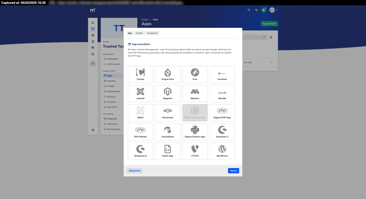 mittwald bietet eine Auswahl aus ca. 30 integrierten One-Click-Installationen, die du schnell und einfach hinzufügen kannst.