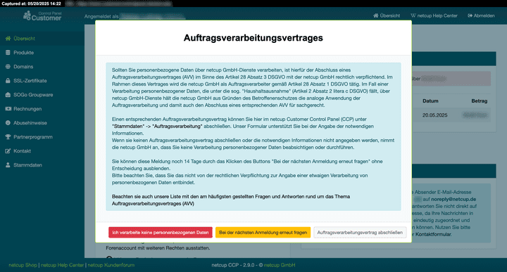 Für eine DSGVO-konforme Nutzung bietet netcup Auftragsverarbeitungsverträge.