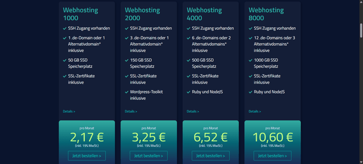 netcup bietet ein exzellentes Preis-Leistungs-Verhältnis mit günstigen Preisen ab 2,17 €/Monat.