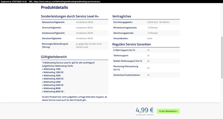 Ein kurzer Überblick über das Serviceangebot von netcup, mit und ohne optionales Service Level A+.