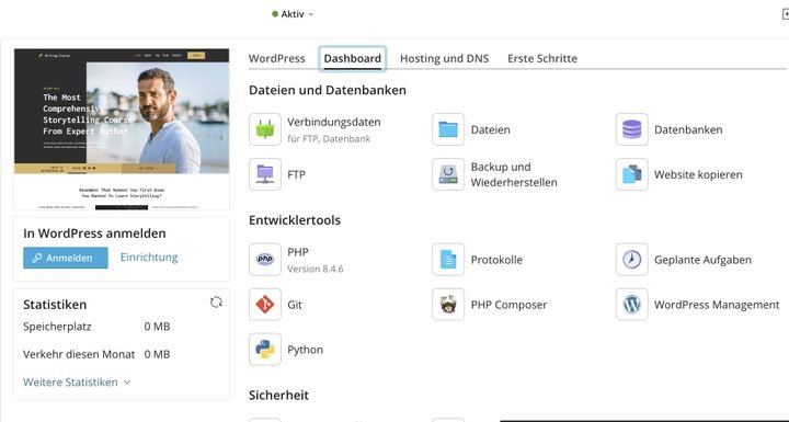 Ein Blick auf das Dashboard und die Oberfläche von netcup.