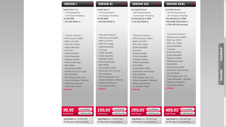 Die Shared Hosting-Pakete sind nicht dein Ding? Dann versuch es mit den Server-Tarifen