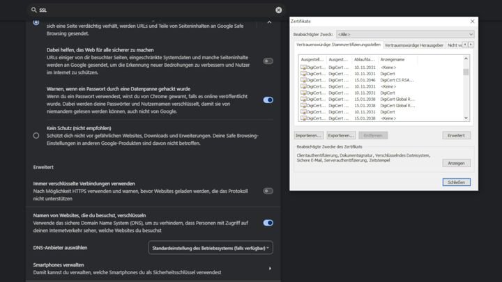 Du kannst sichere SSL-Zertifizierungsstellen in deinem Browser einsehen