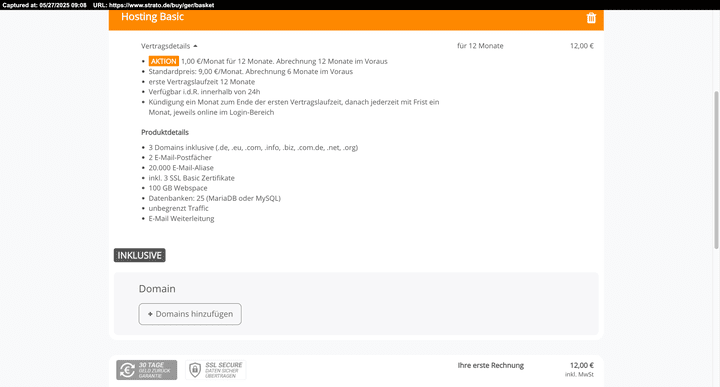 Hier siehst du nochmal alle Produktdetails auf einen Blick. Für meinen Test habe ich mich für das Paket “Basic” entschieden.