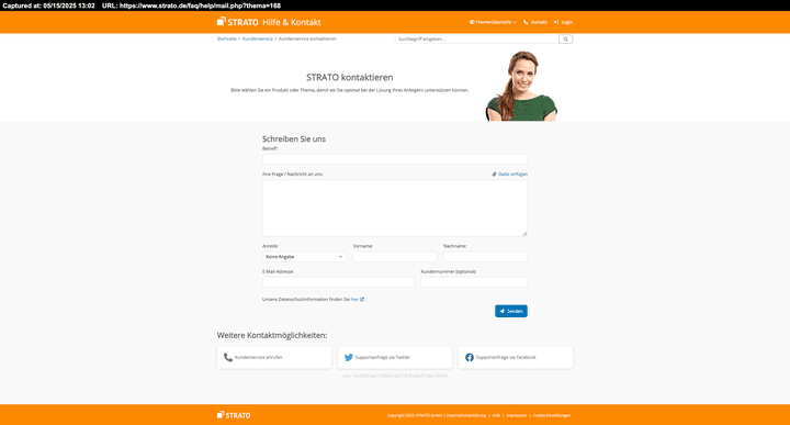 Kontakt zu STRATO nimmst du entweder per Formular oder über die Telefon-Hotline auf.