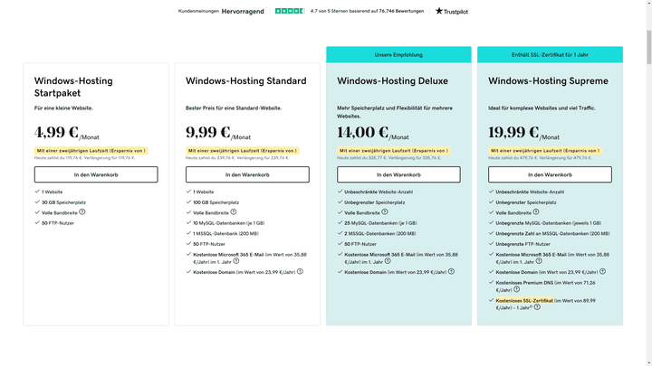 Manche Hosting-Anbieter wie GoDaddy bieten dir explizit ein Windows-Hosting an