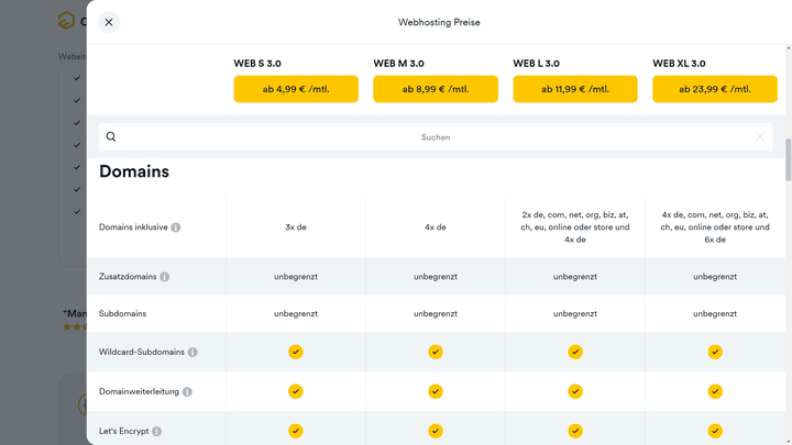 Erst in den größeren Tarifen gibt es bei dogado andere Endungen als “.de” für deine Inklusiv-Domains