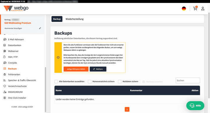 webgo legt täglich automatische Backups deiner Hosting-Umgebung an.