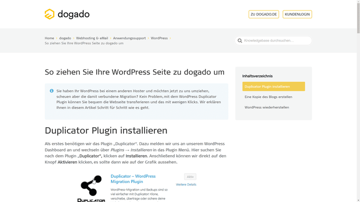 Der Umzug deiner WordPress-Seite zu dogado erledigst du per Plugin