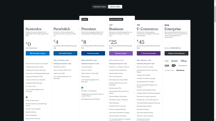 WordPress gibt es auf der Seite WordPress.com in der gemanagten Variante