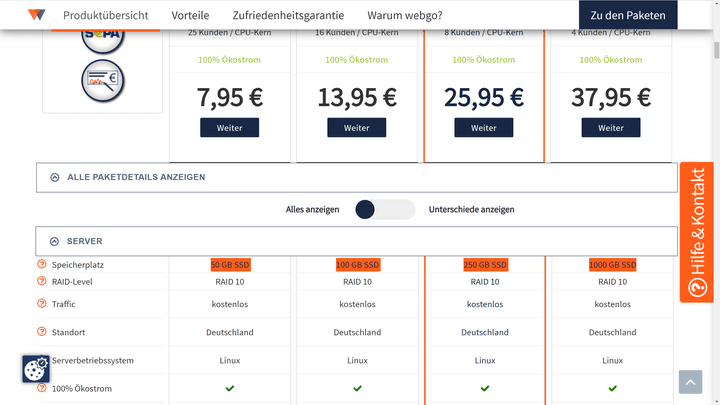 SSD-Hosting ist meist etwas schneller, aber auch teurer als HDD-Hosting