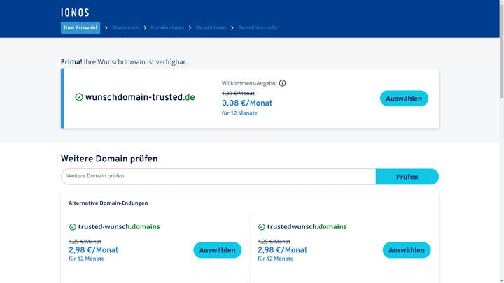 Ist noch keine Domain in deinem Paket inkludiert, musst du diese extra buchen