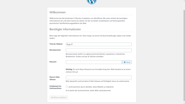 Lege die Anmeldedaten für dein WordPress fest